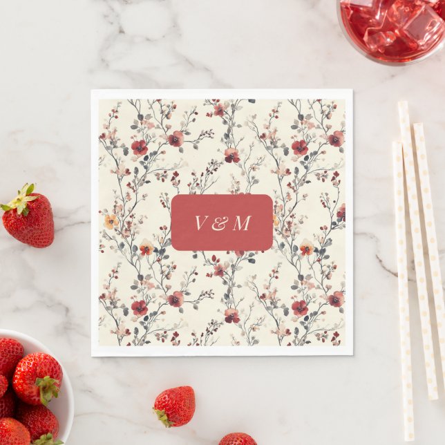 Spring Pink & Red Floral  Napkin (Insitu)