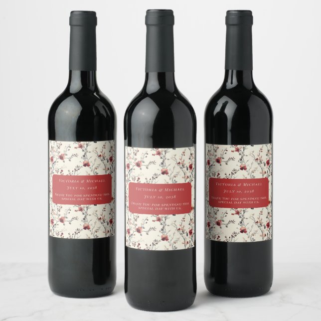Spring Pink & Red Floral  Wine Label (Bottles)