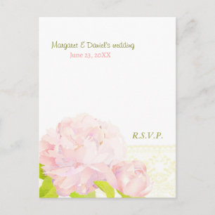 Spring Pink Romance Peony Wedding RSVP Invitation Postcard