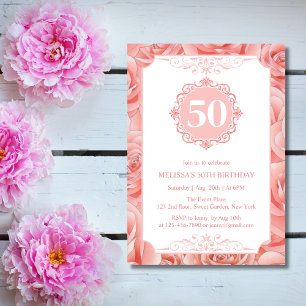 Spring Pink Roses Blossom Floral Birthday Invitation
