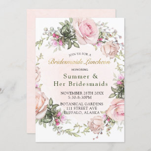 Spring Pink Roses Peony Bridesmaids Luncheon Invitation