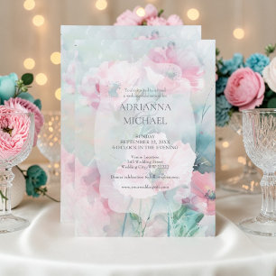 Spring Pink & Teal Floral Wedding Invitation