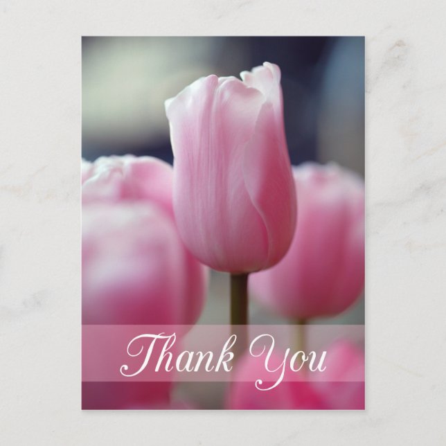 Spring pink tulip flower wedding thank you card (Front)