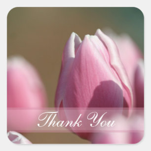 Spring pink tulip flower wedding thank you sticker