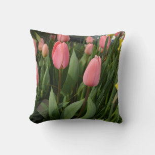 Spring pink tulip flowers cushion