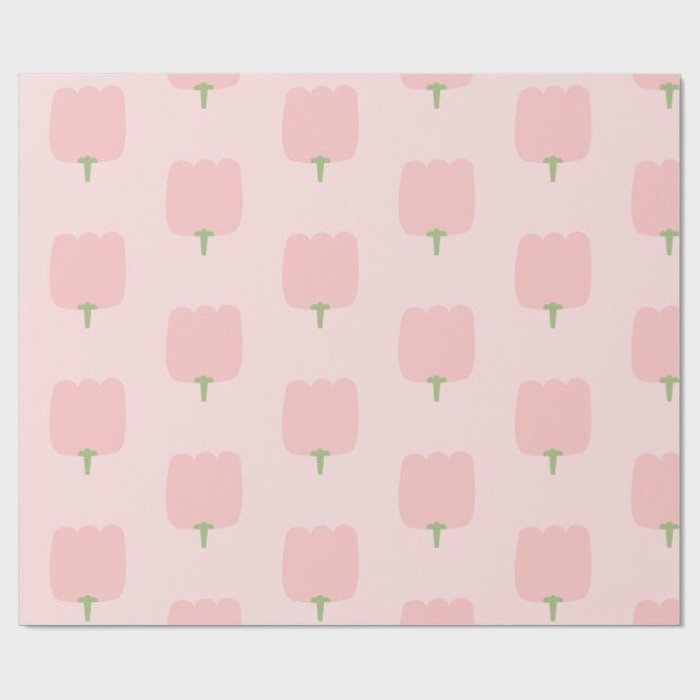 Spring Pink Tulip Flowers Floral Pattern     Wrapping Paper (Flat)
