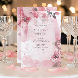 Spring Pink & White Floral Wedding Invitation