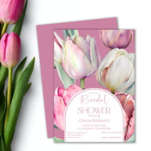 Spring pink white tulips Bridal shower Invitation