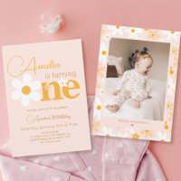 Spring Pink Yellow Daisy Photo 1st Birthday Party