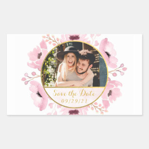 Spring Pinks Watercolor Floral Save The Date Rectangular Sticker
