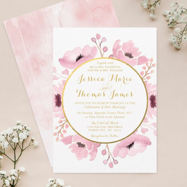 Spring Pinks Watercolor Floral Wedding Collection Invitation (Creator Uploaded)