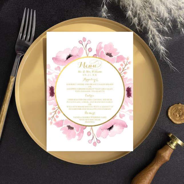 Spring Pinks Watercolor Floral Wedding Collection Menu (Creator Uploaded)