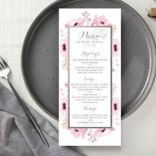 Spring Pinks Watercolor Floral Wedding Collection Menu