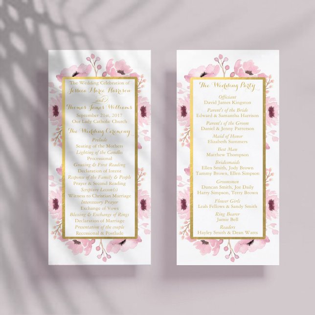 Spring Pinks Watercolor Floral Wedding Collection Programme (Creator Uploaded)