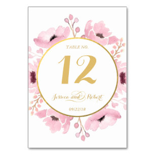Spring Pinks Watercolor Floral Wedding Collection Table Number