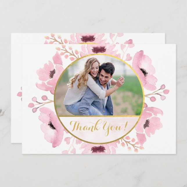 Spring Pinks Watercolor Floral Wedding Thank You Invitation (Front/Back)