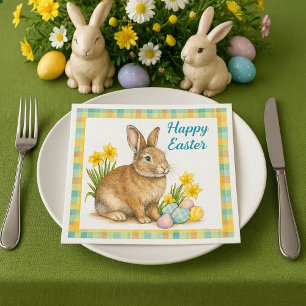 Spring Plaid with Easter Bunny Napkin