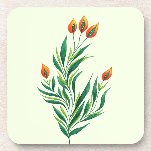 Spring Plant Drawing Abstract Botanical Art Coaster (Front)