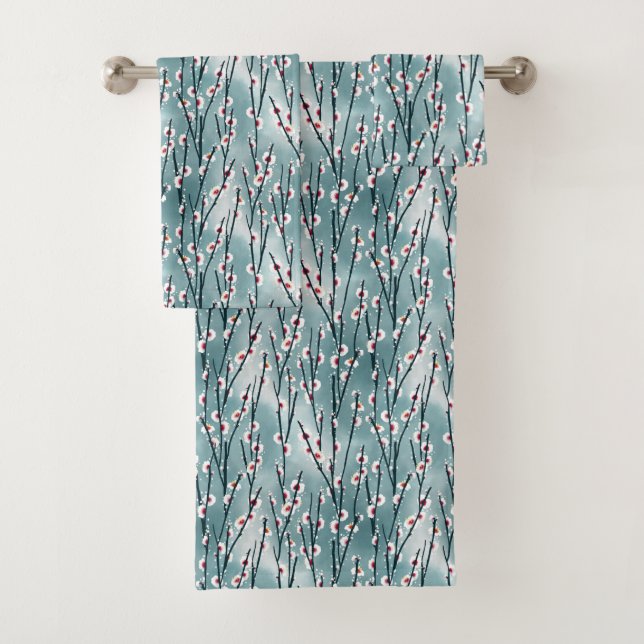 Spring Plum Blossom Floral Pattern Bath Towel Set (Insitu)