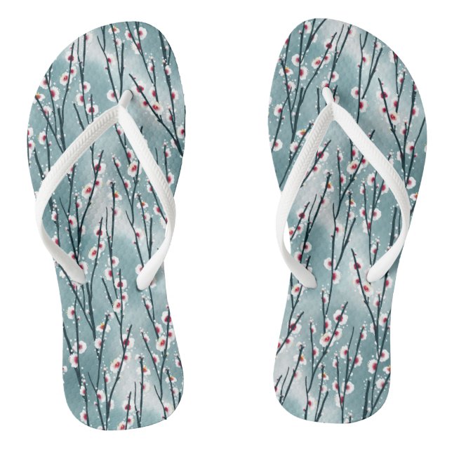 Spring Plum Blossom Floral Pattern Flip Flops (Footbed)