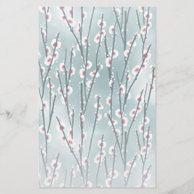Spring Plum Blossom Floral Pattern Stationery (Front)