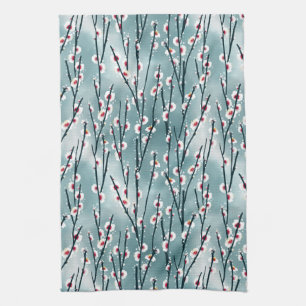 Spring Plum Blossom Floral Pattern Tea Towel
