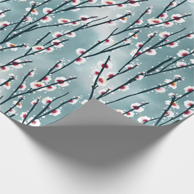 Spring Plum Blossom Floral Pattern Wrapping Paper (Corner)