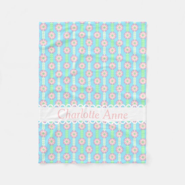 Spring Polka Dot Flower Ribbons Personalised Fleece Blanket (Front)