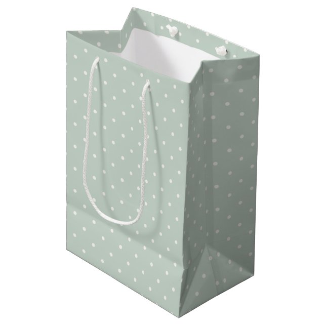 Spring Polka Dots Micro | Muted Sage Medium Gift Bag (Front Angled)