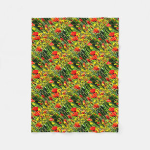 Spring Poppies And Meadow Flower Painting Fleece Blanket