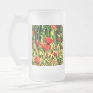 Spring Poppies And Meadow Flower Painting Frosted Glass Beer Mug