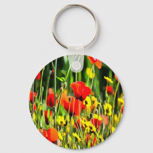 Spring Poppies And Meadow Flower Painting Key Ring