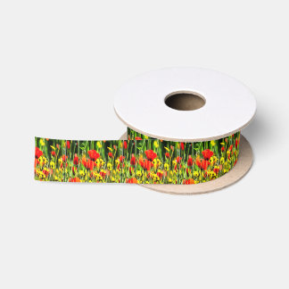 Spring Poppies And Meadow Flower Painting Satin Ribbon