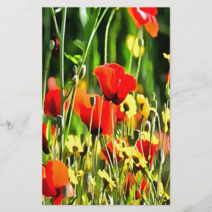 Spring Poppies And Meadow Flower Painting Stationery