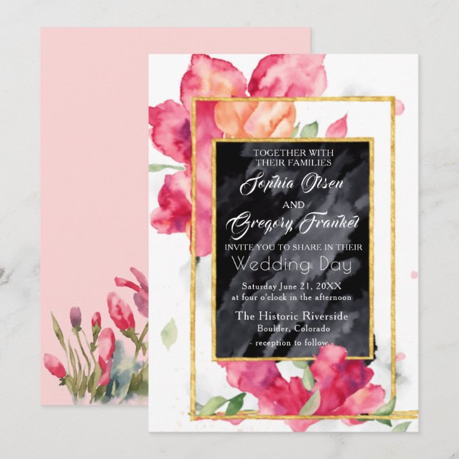 Spring Poppies Blackboard Wedding Invitation (Front/Back)