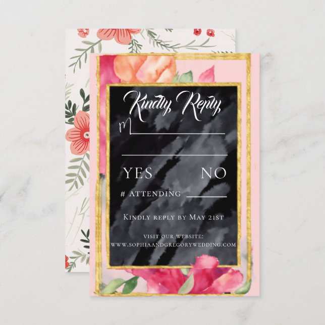 Spring Poppies Blackboard Wedding Response Card (Front/Back)