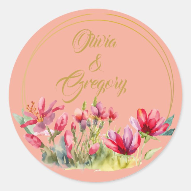Spring Poppies Gold Wedding Sticker (Front)