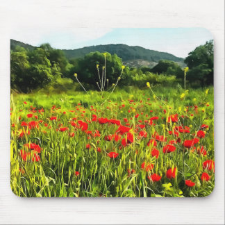 Spring Poppies Meadow and Mountain Landscape Mouse Mat