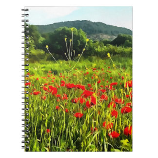 Spring Poppies Meadow and Mountain Landscape Notebook