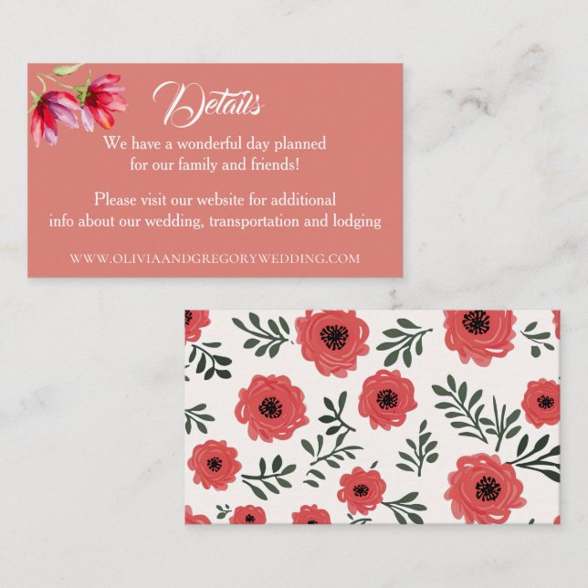 Spring Poppies Wedding Details Enclosure Card (Front/Back)