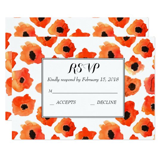 Spring poppy flowers wedding RSVP Card