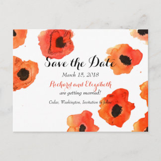 Spring poppy flowers Wedding Save the Date Announcement Postcard
