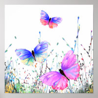 Spring Poster Colourful Butterflies Flying Paintin