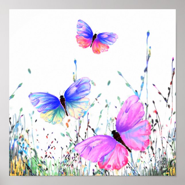 Spring Poster Colourful Butterflies Flying Paintin (Front)