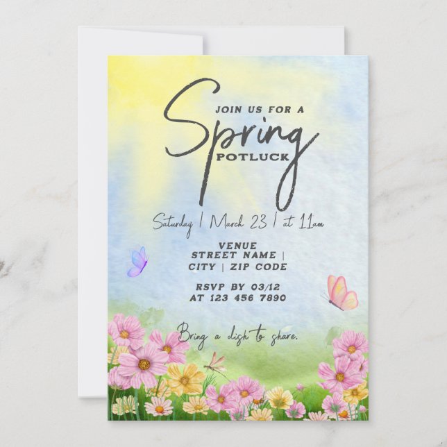 Spring Potluck Friendsgiving Grill and Chill Party Invitation (Front)