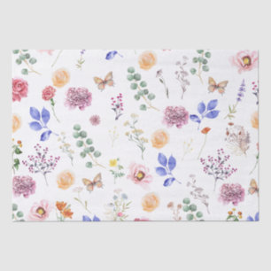 Spring Pressed Wild Flowers Butterfly White Tissue Paper