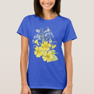 Spring primrose snowdrop bluebell art t-shirt