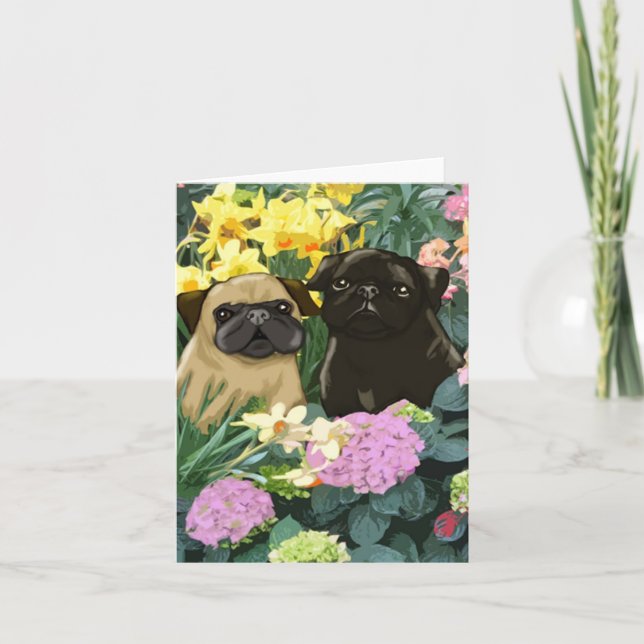 Spring Pugs Greeting Cards (Front)
