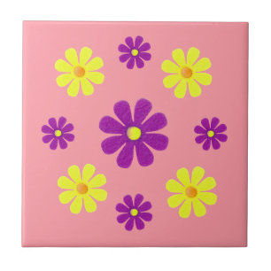 Spring purple and yellow flowers for kitchen tile
