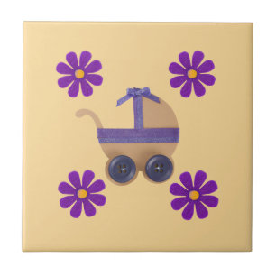 Spring purple baby stroller, purple flowers tile